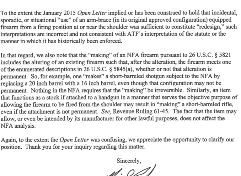 BREAKING ATF Reversal of Arm Brace Open Letter